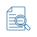 A document with lines of text, being examined by a magnifying glass.