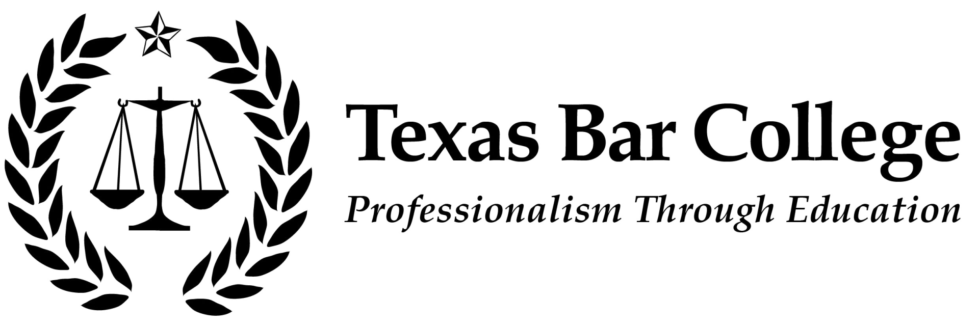 Texas Bar College logo with scales of justice inside a wreath and text 